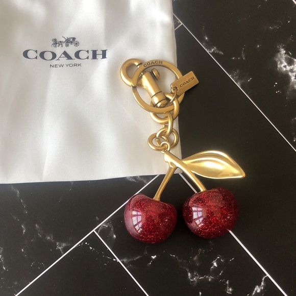 Coach Accessories - Coach Gold-Tone Cherry Keychain with Red Glitter Cherries